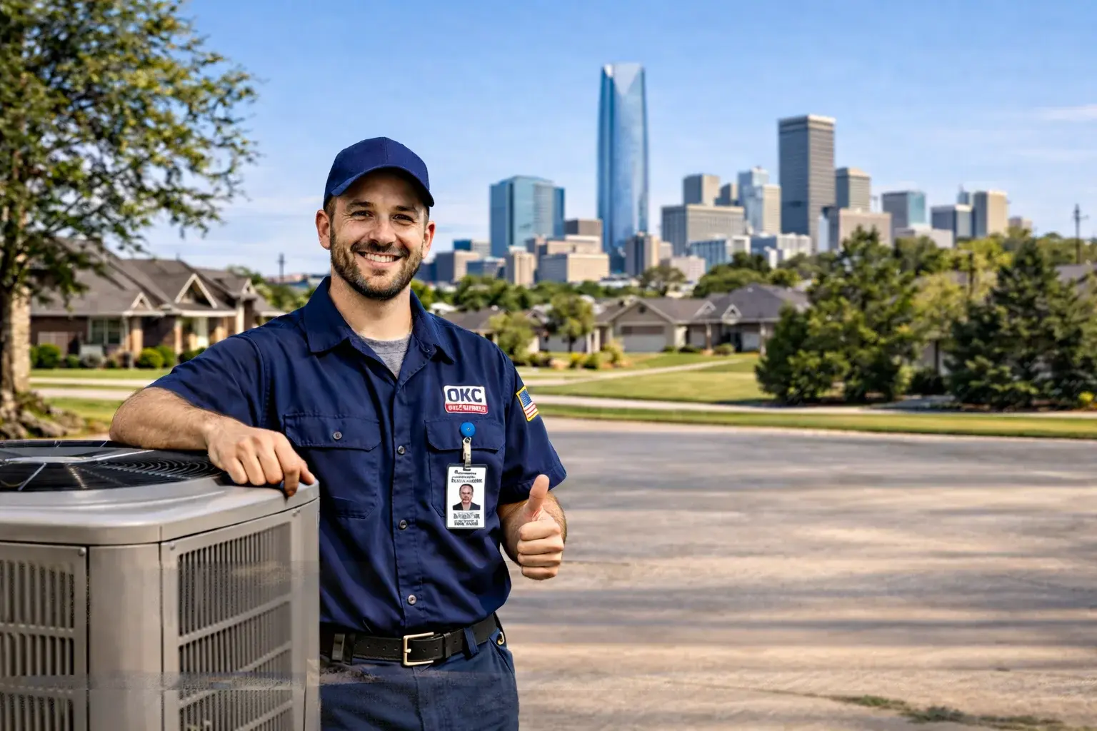 HVAC technician servicing equipment for an Oklahoma City home comfort visit
